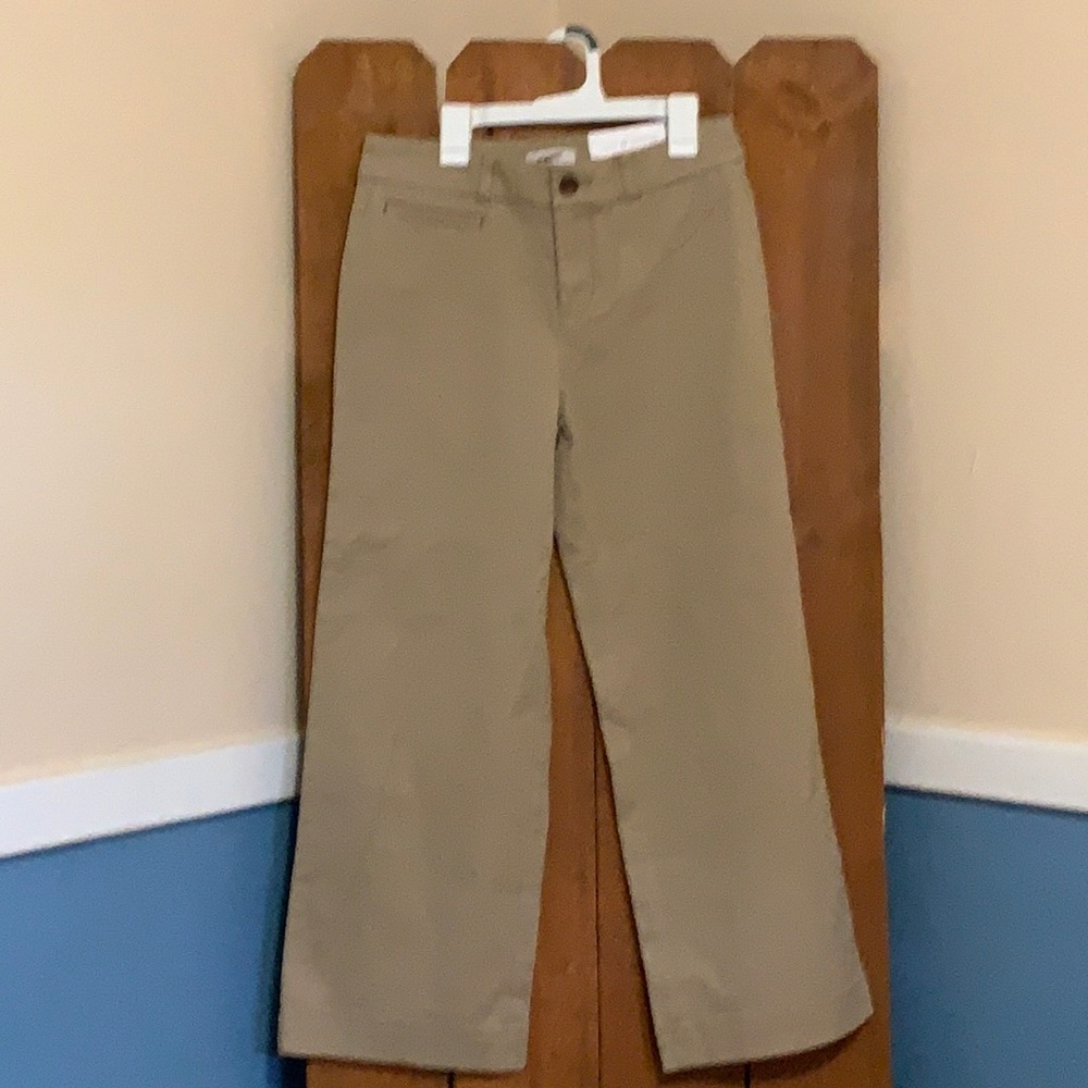 Loft Outlet High Rise Slim Wide Leg Crop Kahaki Pant.